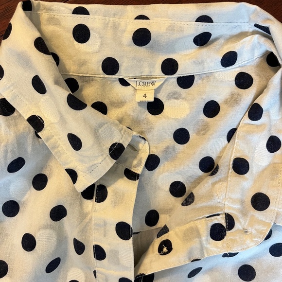 J. Crew 3/4 button front popover shirt, navy and ivory polka dot, size 4 - Picture 3 of 3